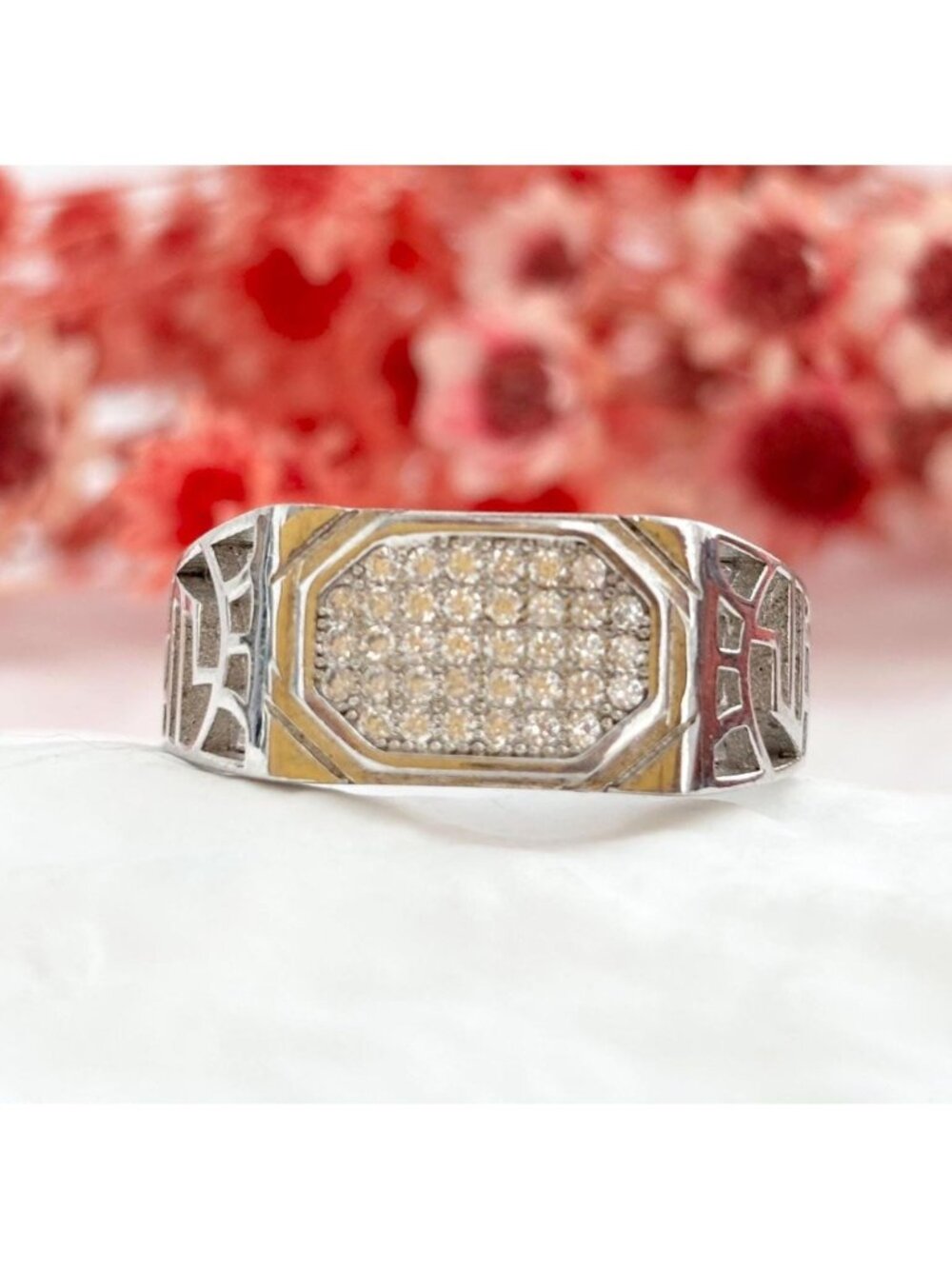 Men's Pave Cluster CZ Minimalist Sterling Silver 925 Vintage Ring - sz 10